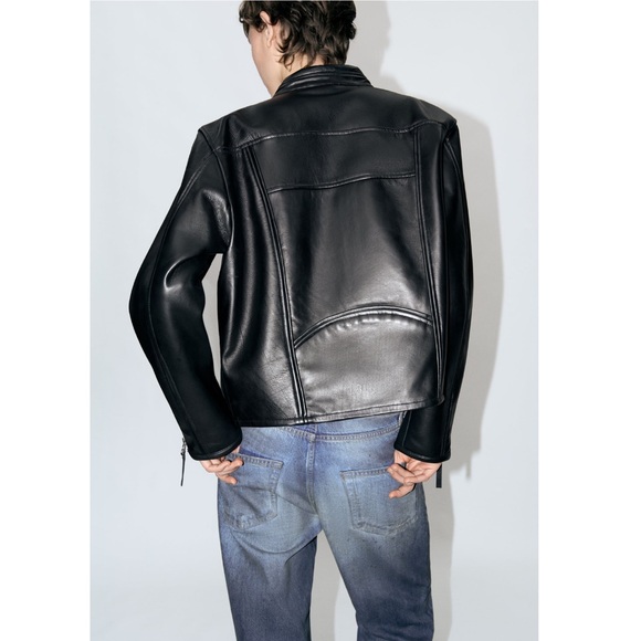 Zara zippered leather jacket ZW collection - Picture 7 of 11